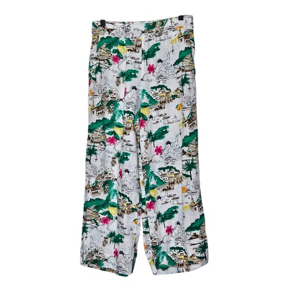 Cynthia Rowley Pants - Cynthia Rowley Linen Pants Beach Coastal Print Wide Leg Medium Tropical Vacation